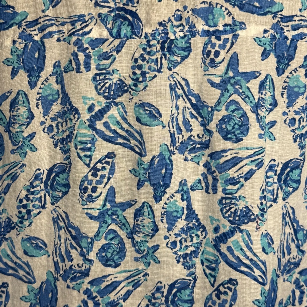 Lilly Pulitzer Women's Sea View Linen Button Down Top Shell Collector sz. Large - Picture 7 of 11